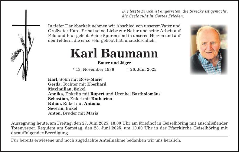 Traueranzeige Karl Baumann