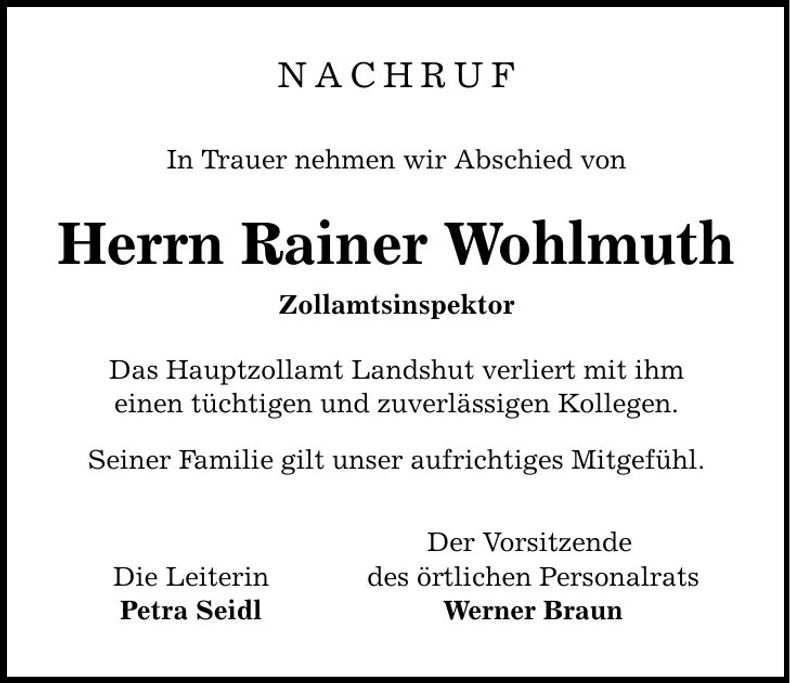 Traueranzeige Rainer Wohlmuth