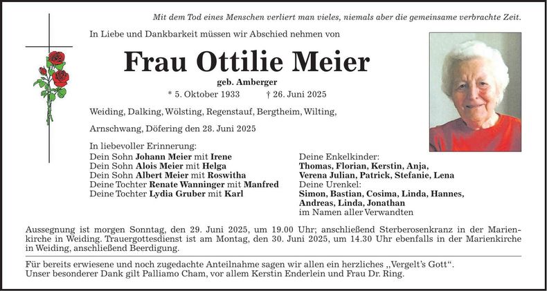 Traueranzeige Ottilie Meier