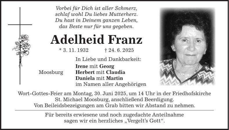 Traueranzeige Adelheid Franz