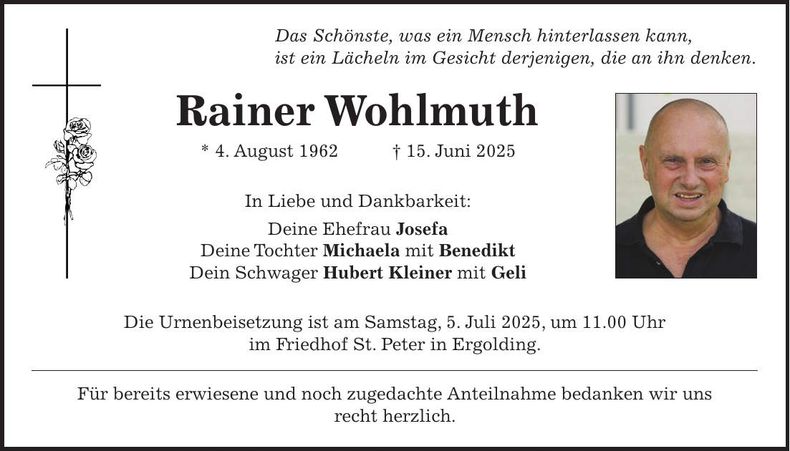 Traueranzeige Rainer Wohlmuth