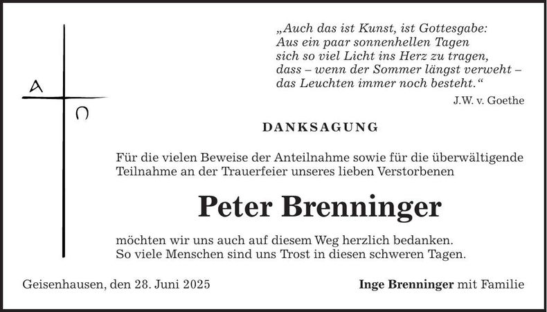 Traueranzeige Peter Brenninger