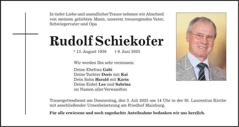 Traueranzeige Rudolf Schiekofer
