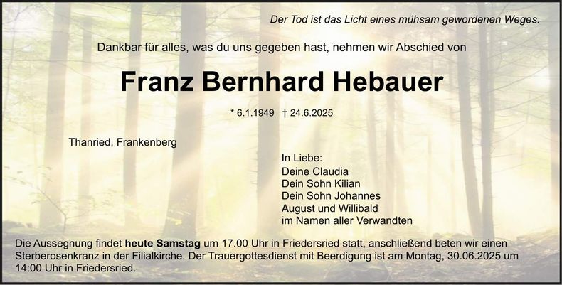 Traueranzeige Franz Dr. Hebauer