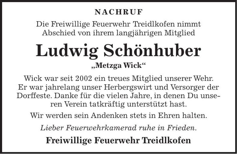 Traueranzeige Ludwig Schönhuber