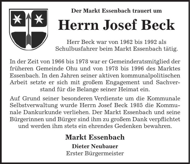 Traueranzeige Josef Beck