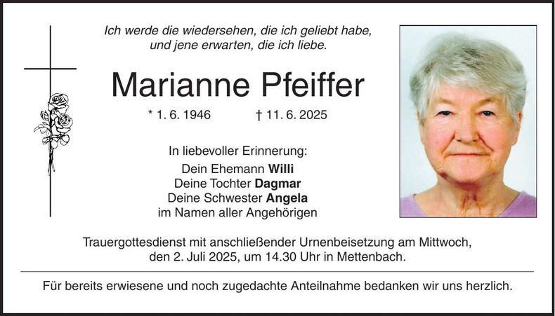 Traueranzeige Marianne Pfeiffer