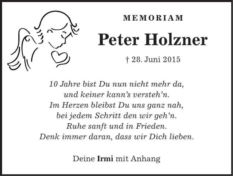 Traueranzeige Peter Holzner