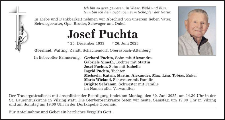 Traueranzeige Josef Puchta