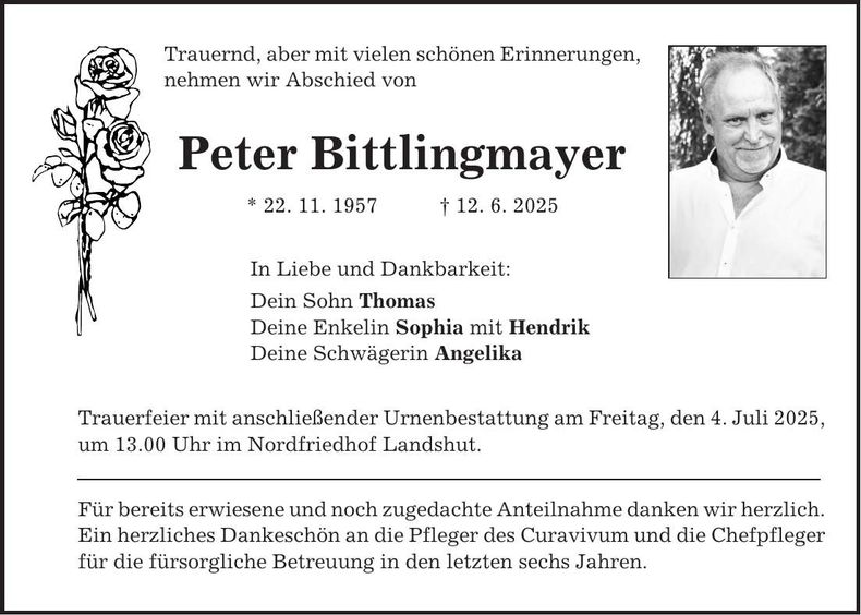 Traueranzeige Peter Bittlingmayer