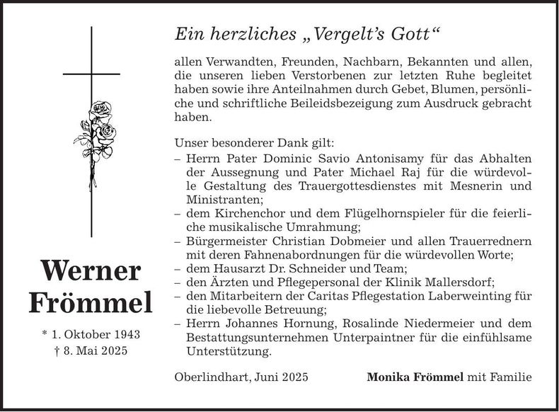 Traueranzeige Werner Frömmel