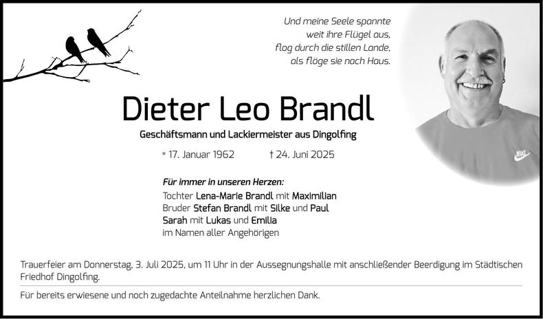 Traueranzeige Dieter Leo Brandl