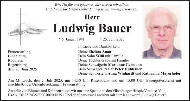Traueranzeige Ludwig Bauer