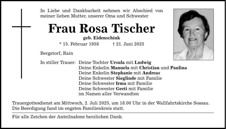 Traueranzeige Rosa Tischer