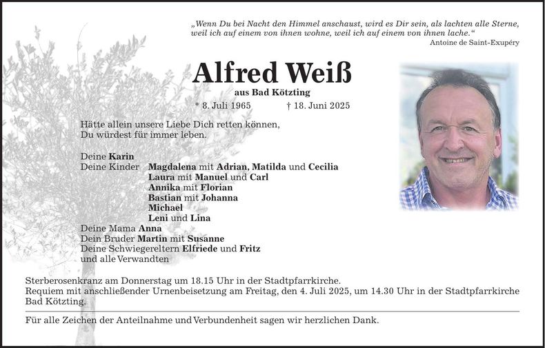 Traueranzeige Alfred Weiß