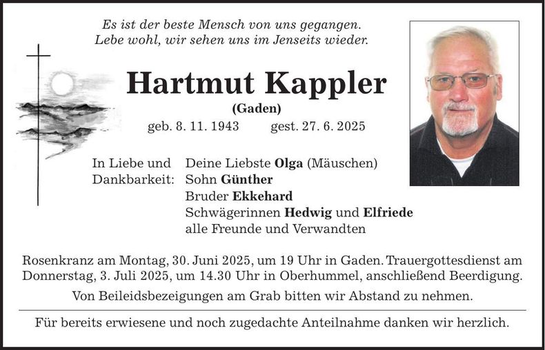 Traueranzeige Hartmut Kappler