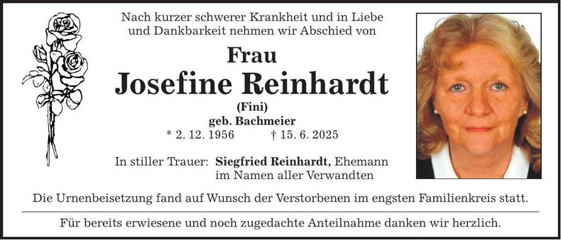 Traueranzeige Josefine Reinhardt