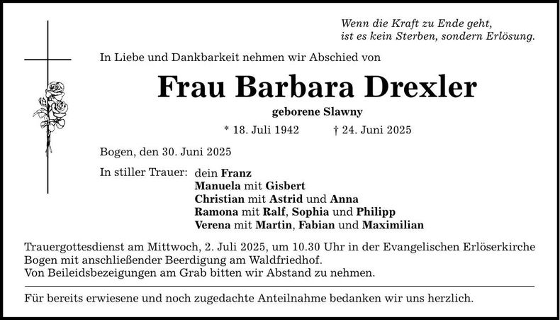Traueranzeige Barbara Drexler