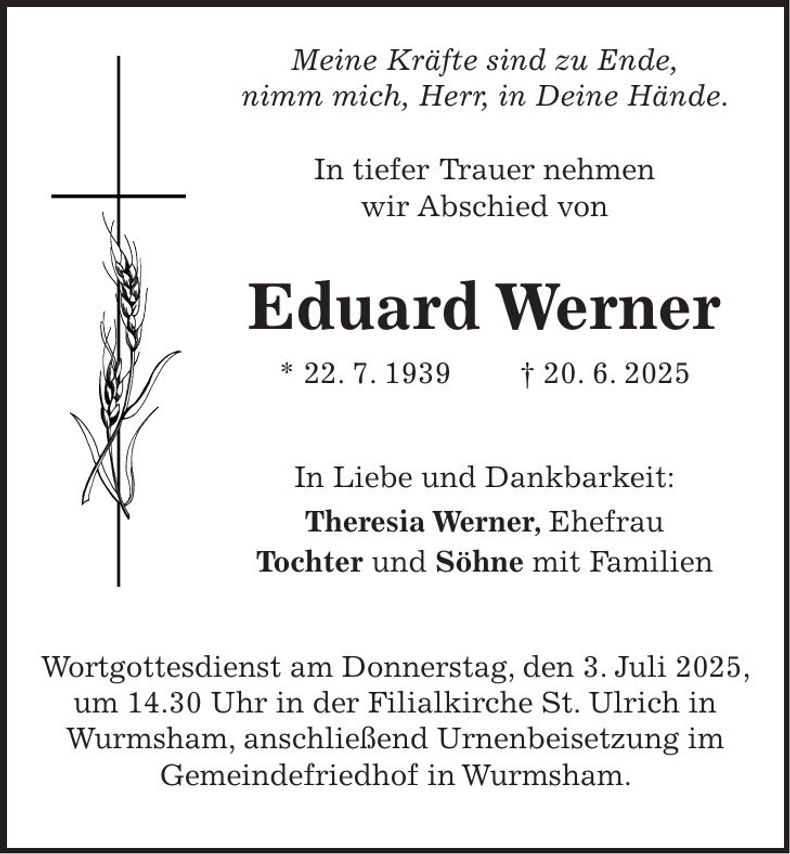 Traueranzeige Eduard Werner