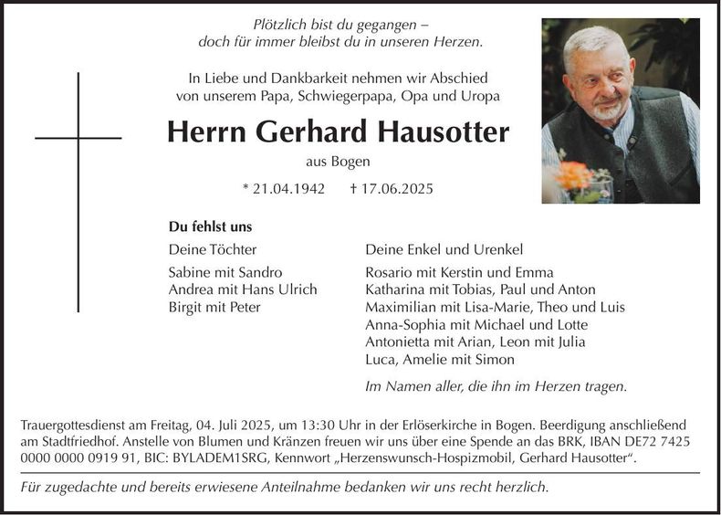 Traueranzeige Gerhard Hausotter