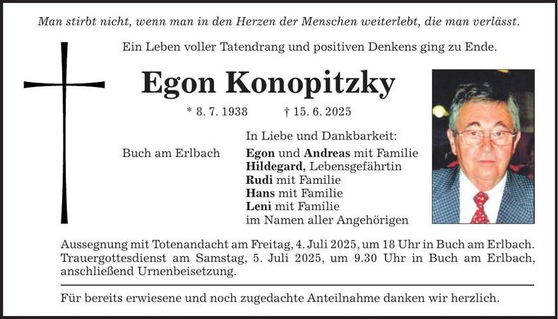 Traueranzeige Egon Konopitzky