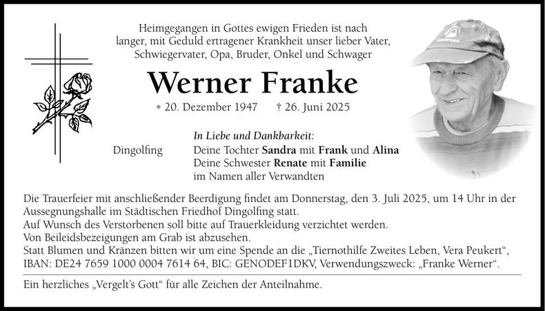 Traueranzeige Werner Franke