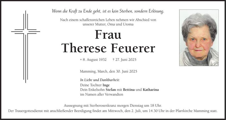 Traueranzeige Therese Feuerer