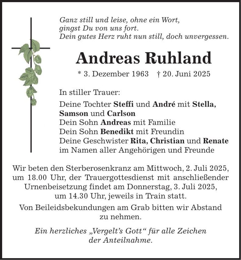 Traueranzeige Andreas Ruhland
