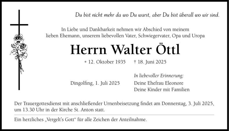 Traueranzeige Walter Öttl