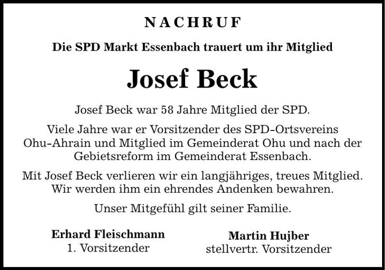 Traueranzeige Josef Beck