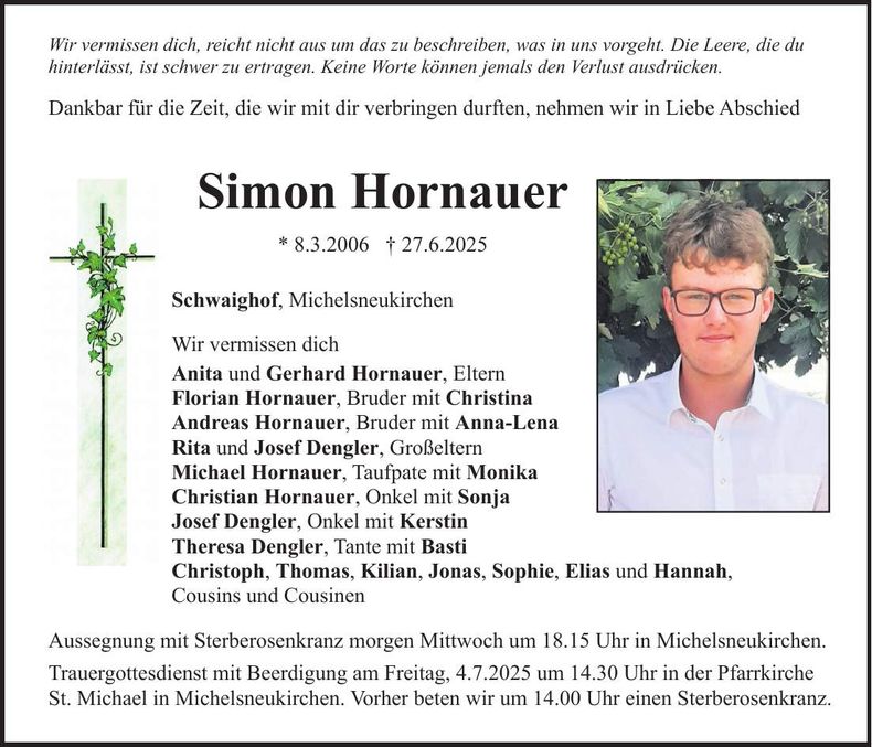 Traueranzeige Simon Hornauer