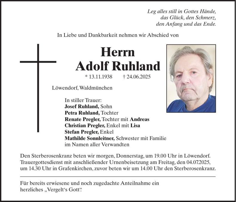 Traueranzeige Adolf Ruhland