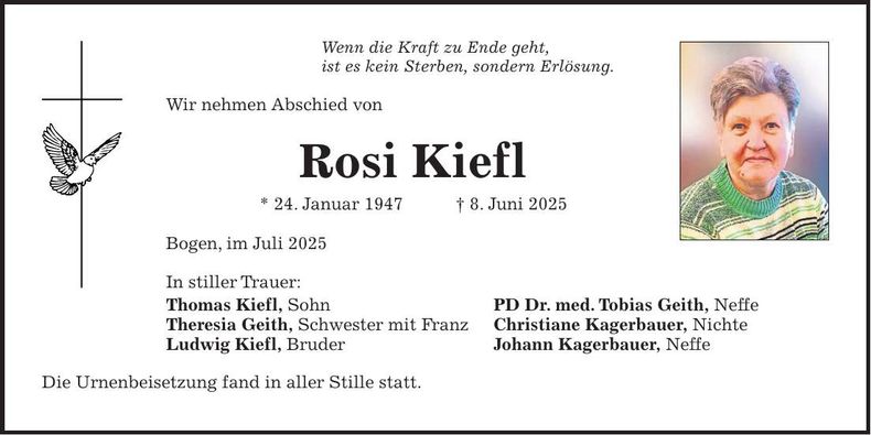 Traueranzeige Maria Gundelinde Weber