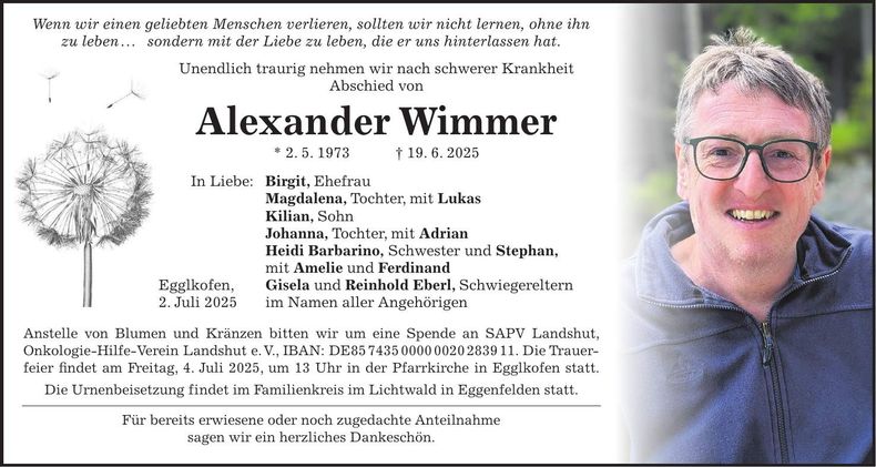 Traueranzeige Alexander Wimmer