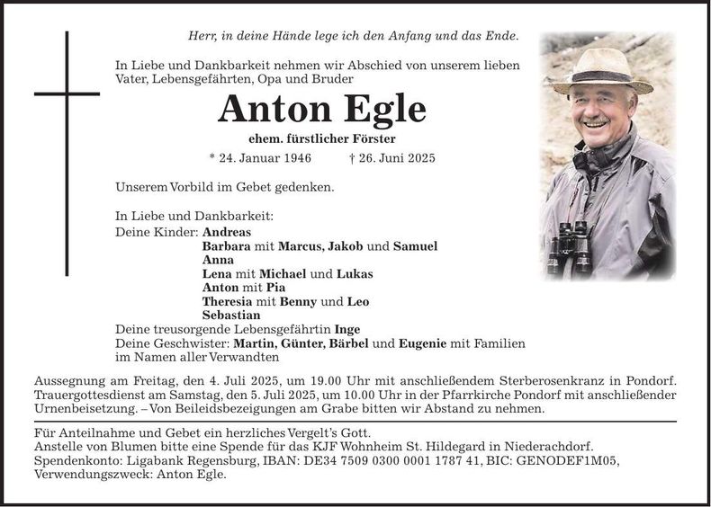 Traueranzeige Anton Egle