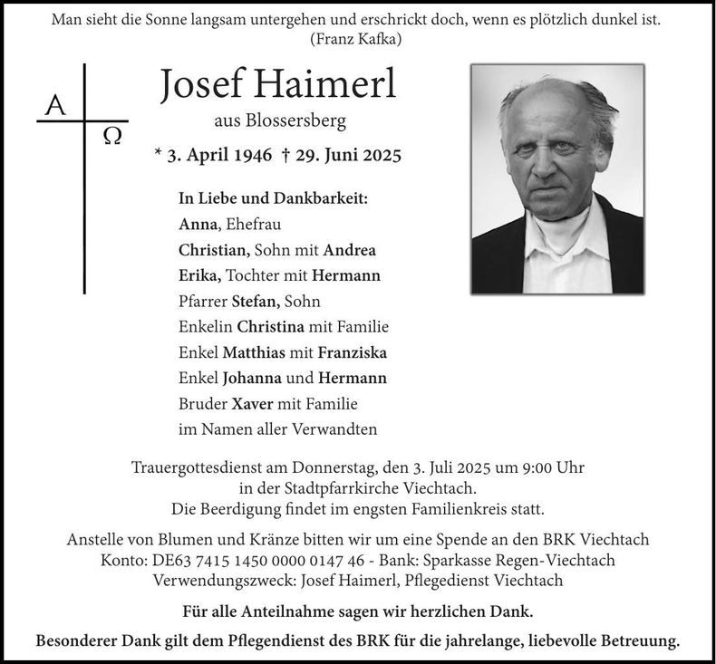 Traueranzeige Josef Haimerl