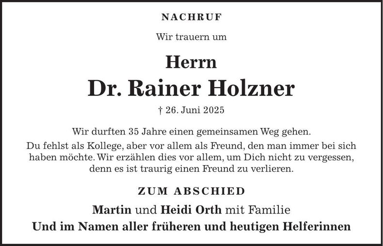 Traueranzeige Rainer Holzner