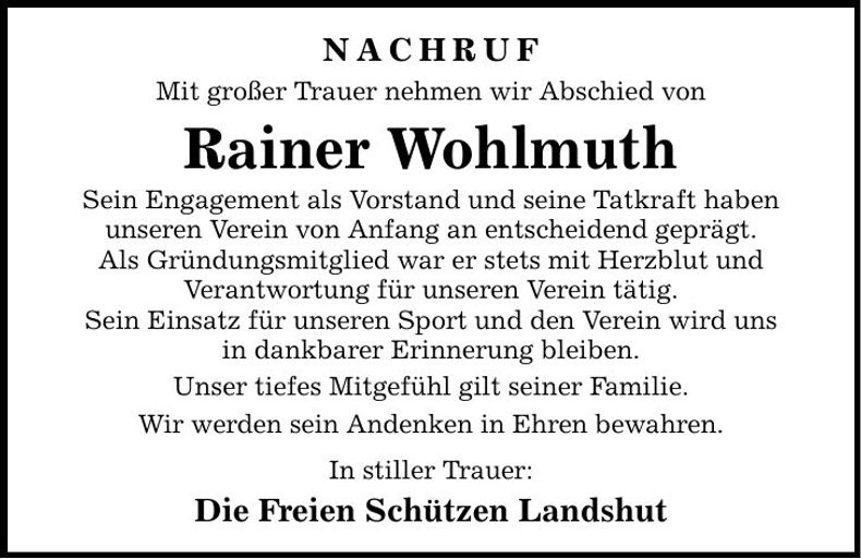 Traueranzeige Rainer Wohlmuth
