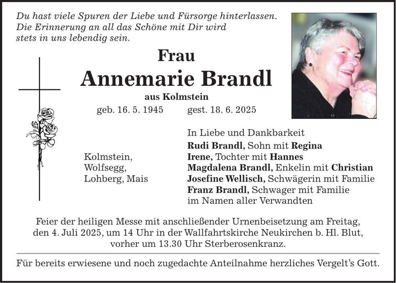 Traueranzeige Annemarie Brandl