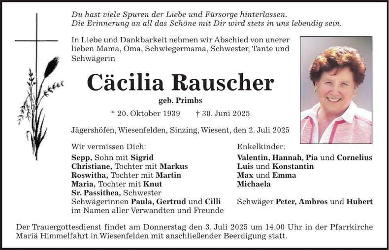 Traueranzeige Cäcilia Rauscher