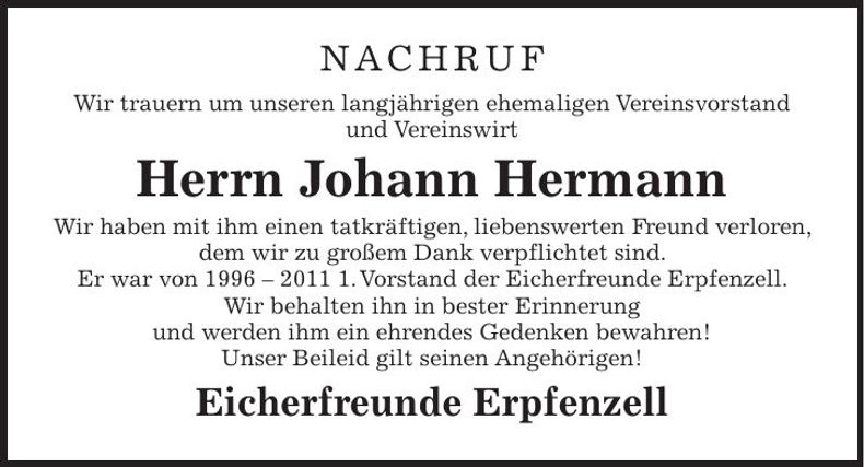 Traueranzeige Johann Hermann