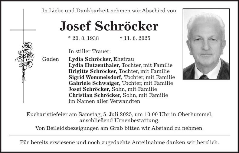 Traueranzeige Josef Schröcker