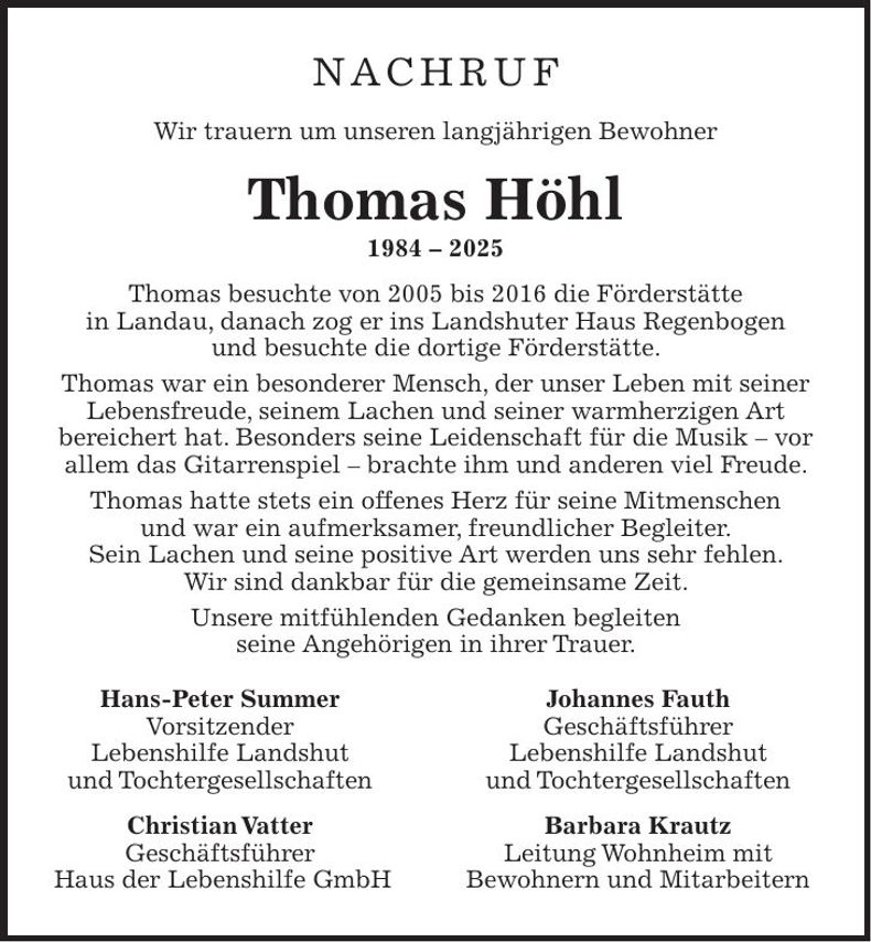 Traueranzeige Thomas Höhl