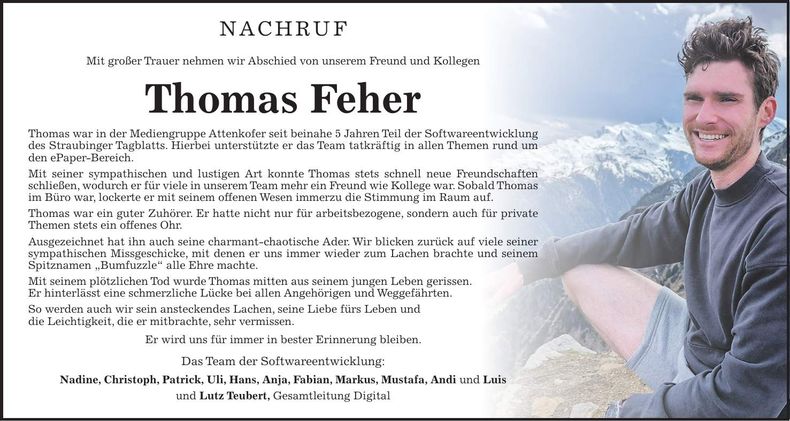 Traueranzeige Thomas Feher