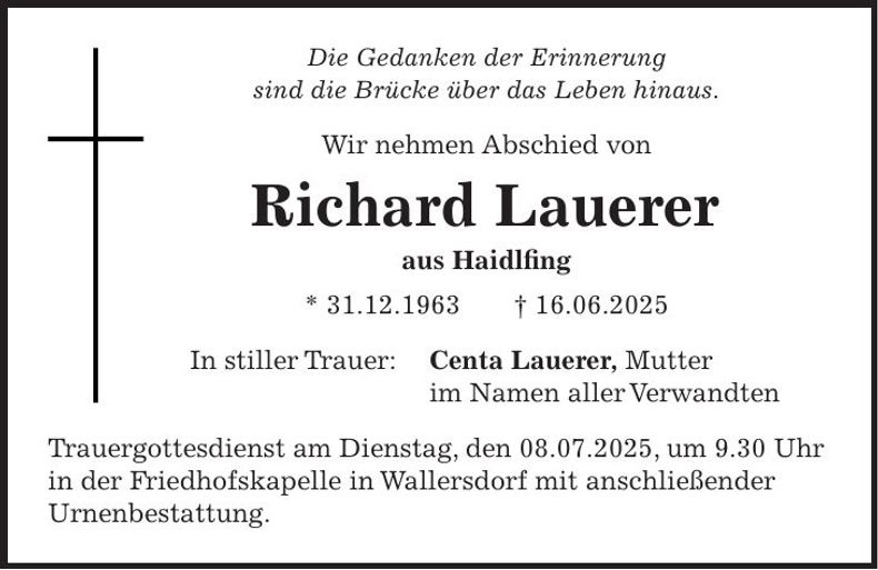 Traueranzeige Richard Lauerer