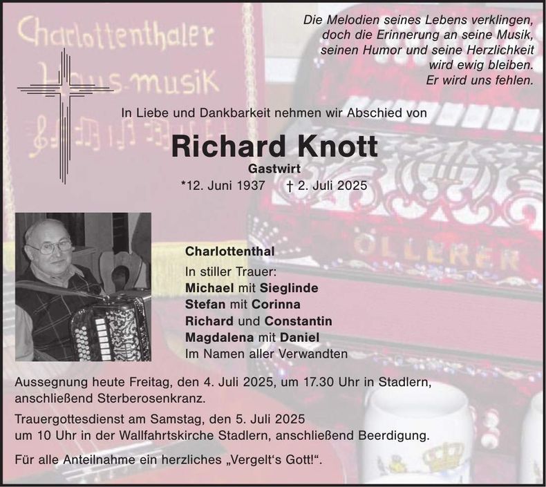 Traueranzeige Richard Knott