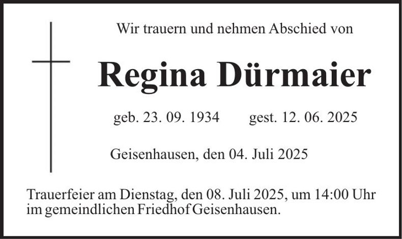 Traueranzeige Regina Dürmaier