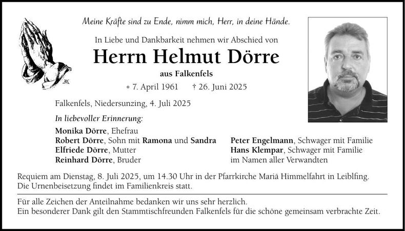 Traueranzeige Helmut Dörre