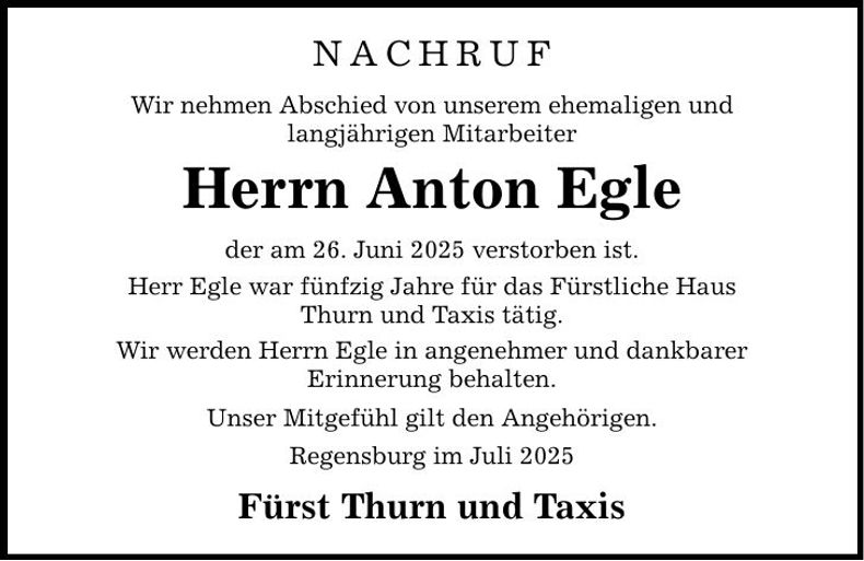 Traueranzeige Anton Anton Egle
