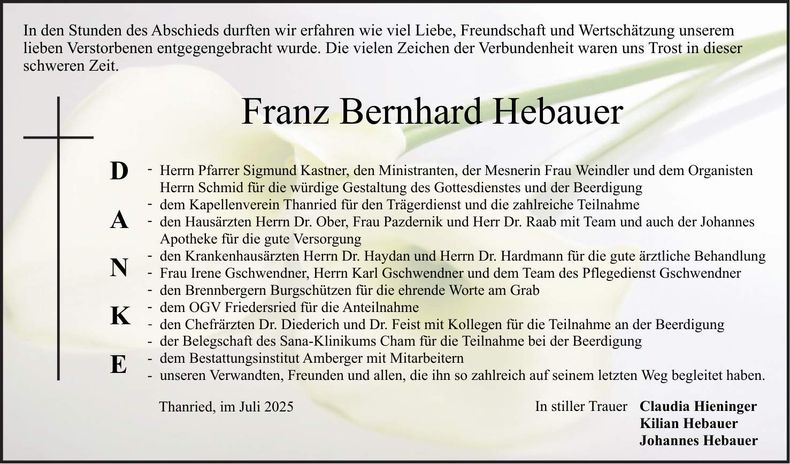 Traueranzeige Franz Dr. Hebauer
